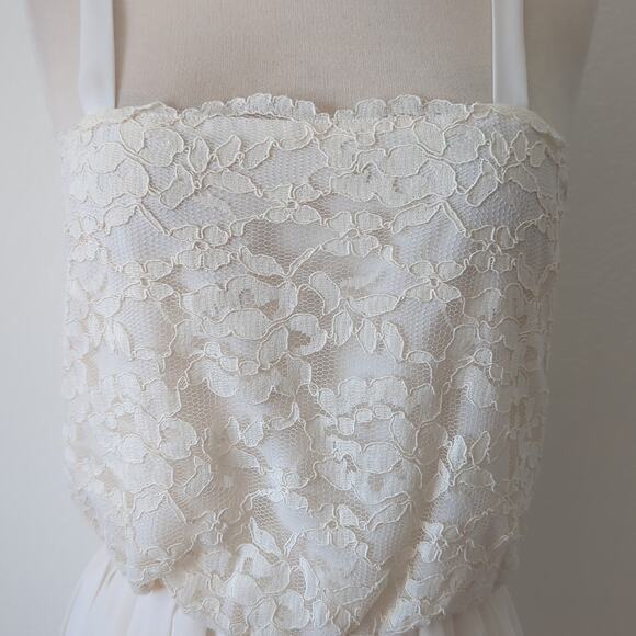 Vintage Dress 60s 70s Womens M Cream White Pleated Lace Feminine Wedding Event - Picture 3 of 7